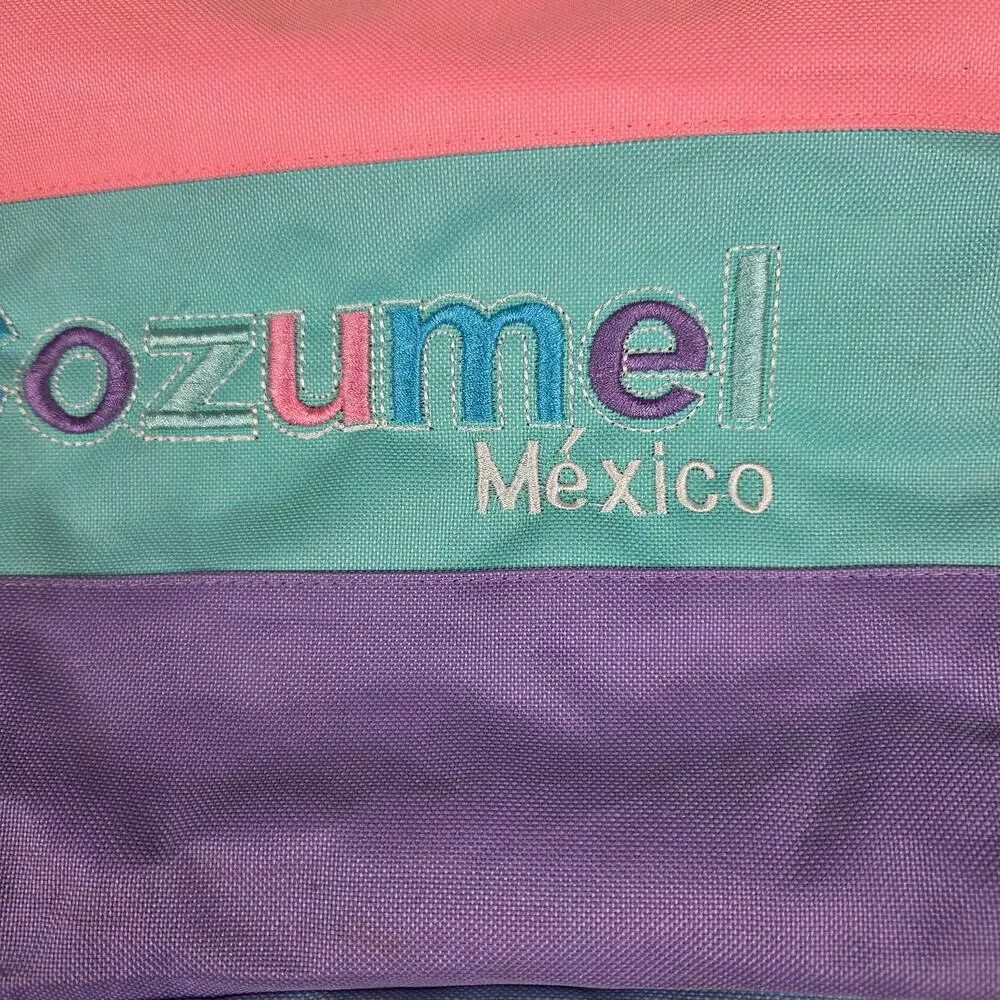 Cozumel Mexico Tote Bag Stripe Rope Handles Zippered attached Coin Purse